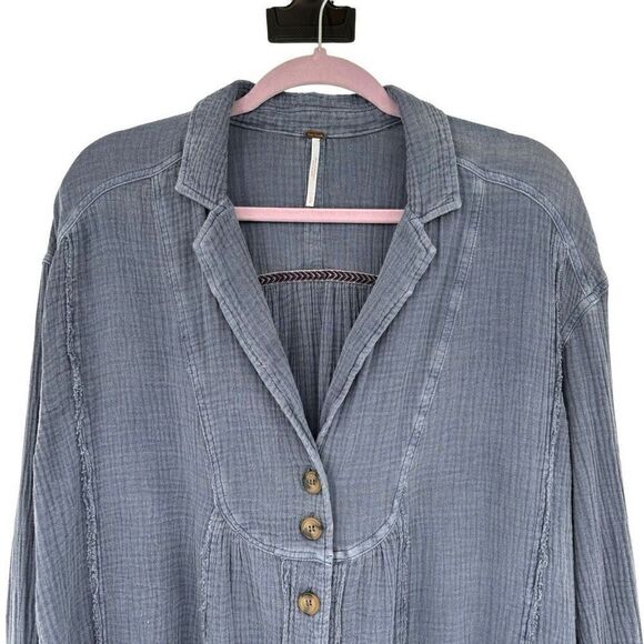 Free‎ People All About The Feels Button Blouse Blue Small - Picture 5 of 9